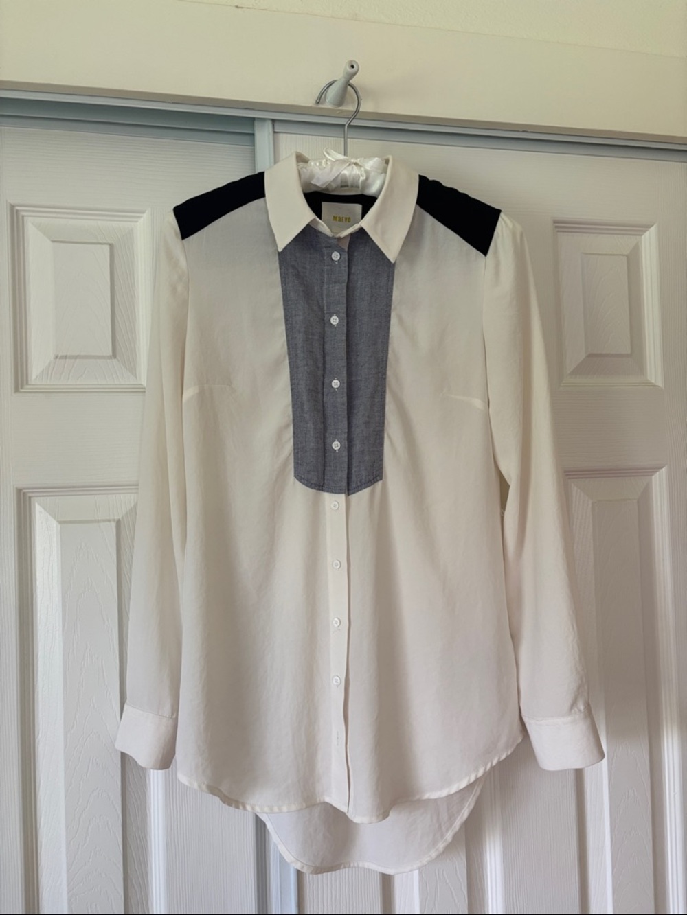 Maeve Button-Down Shirt with Chambray and Black Colorblock by anthropologi